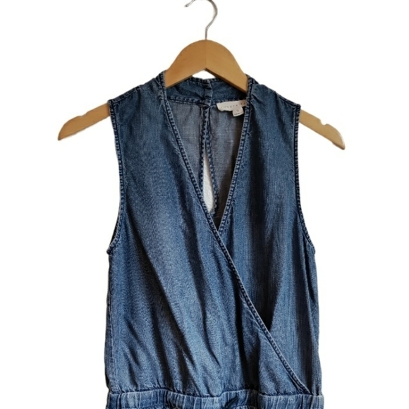 LOVESTITCH Chambray Denim Romper Sleeveless V-neck Crossover Small Blue Jean - Picture 4 of 12